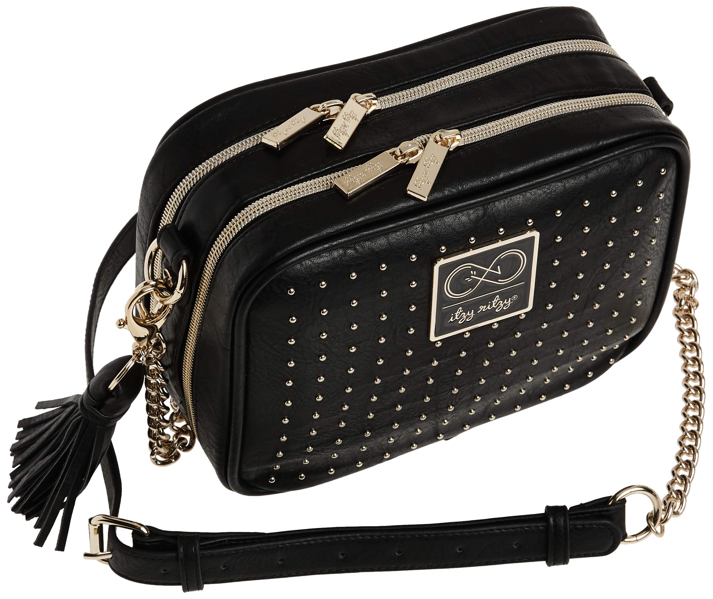 Chelsea + Cole for Itzy Ritzy Crossbody Diaper Bag - Includes 6 Pockets, Changing Pad & Tassel; Black with Sweetheart Print