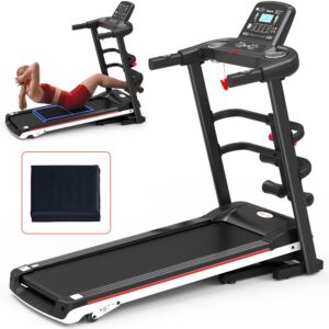 ksports treadmill bundle electric folding incline treadmill with auto and manual incline, sit ups rack or strap and ab mat, dumb bells, black medium