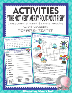 activities: not very merry pout-pout fish by deborah diesen - includes crossword puzzle, word searches, and word scramble