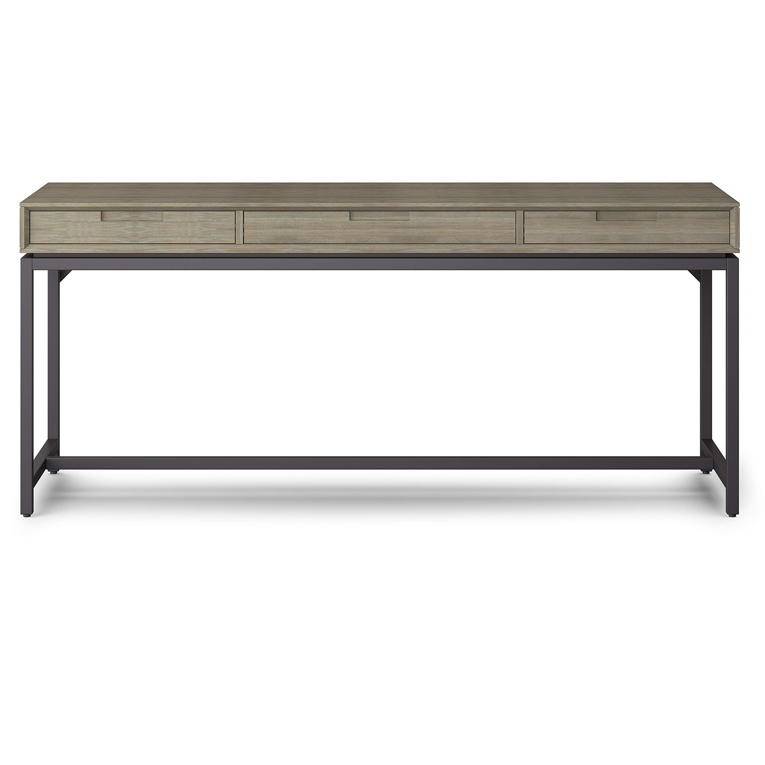 SIMPLIHOME Banting SOLID WOOD and Metal 72 inch Wide Home Office Desk, Writing Table, Workstation, Study Table Furniture in Distressed Grey with 2 Drawers