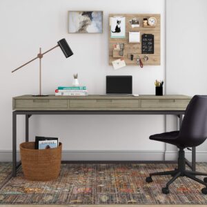 SIMPLIHOME Banting SOLID WOOD and Metal 72 inch Wide Home Office Desk, Writing Table, Workstation, Study Table Furniture in Distressed Grey with 2 Drawers