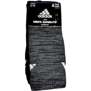 adidas men's superlite aeroready 6 pair crew socks dark grey shoe size 6-12