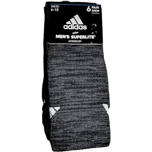 Adidas Men's Superlite Aeroready 6 Pair Crew Socks Dark Grey Shoe Size 6-12