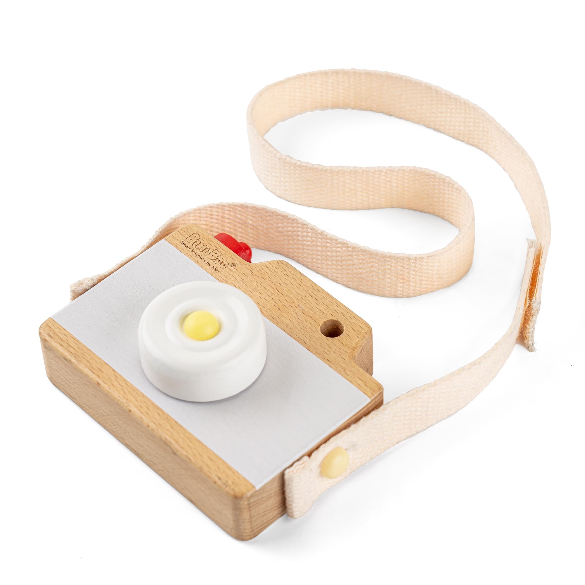 Bimi Boo Wooden Baby Camera Toy- Photographed Props for Pretend Play - Fake Camera for Toddlers 2-3+ Year Olds with Detachable Strap - The Perfect Aesthetic Gift for Kids