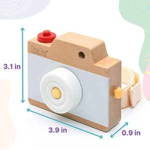 Bimi Boo Wooden Baby Camera Toy- Photographed Props for Pretend Play - Fake Camera for Toddlers 2-3+ Year Olds with Detachable Strap - The Perfect Aesthetic Gift for Kids