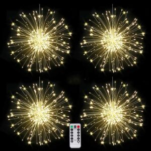 4 pack firework lights 120 led copper wire starburst lights, 8 modes dimmable string led lights with remote control,waterproof hanging fairy lights for party,home,christmas,garden outdoor decoration