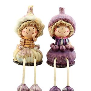 home kitchen decorative fruits & vegetables scarecrow sitters with dangling legs shelf sitter figurine statue for fall tabletop display, countertop, windowsill(garlic)