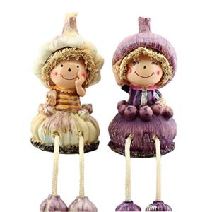 Home Kitchen Decorative Fruits & Vegetables Scarecrow Sitters with Dangling Legs Shelf Sitter Figurine Statue for Fall Tabletop Display, Countertop, Windowsill(Garlic)