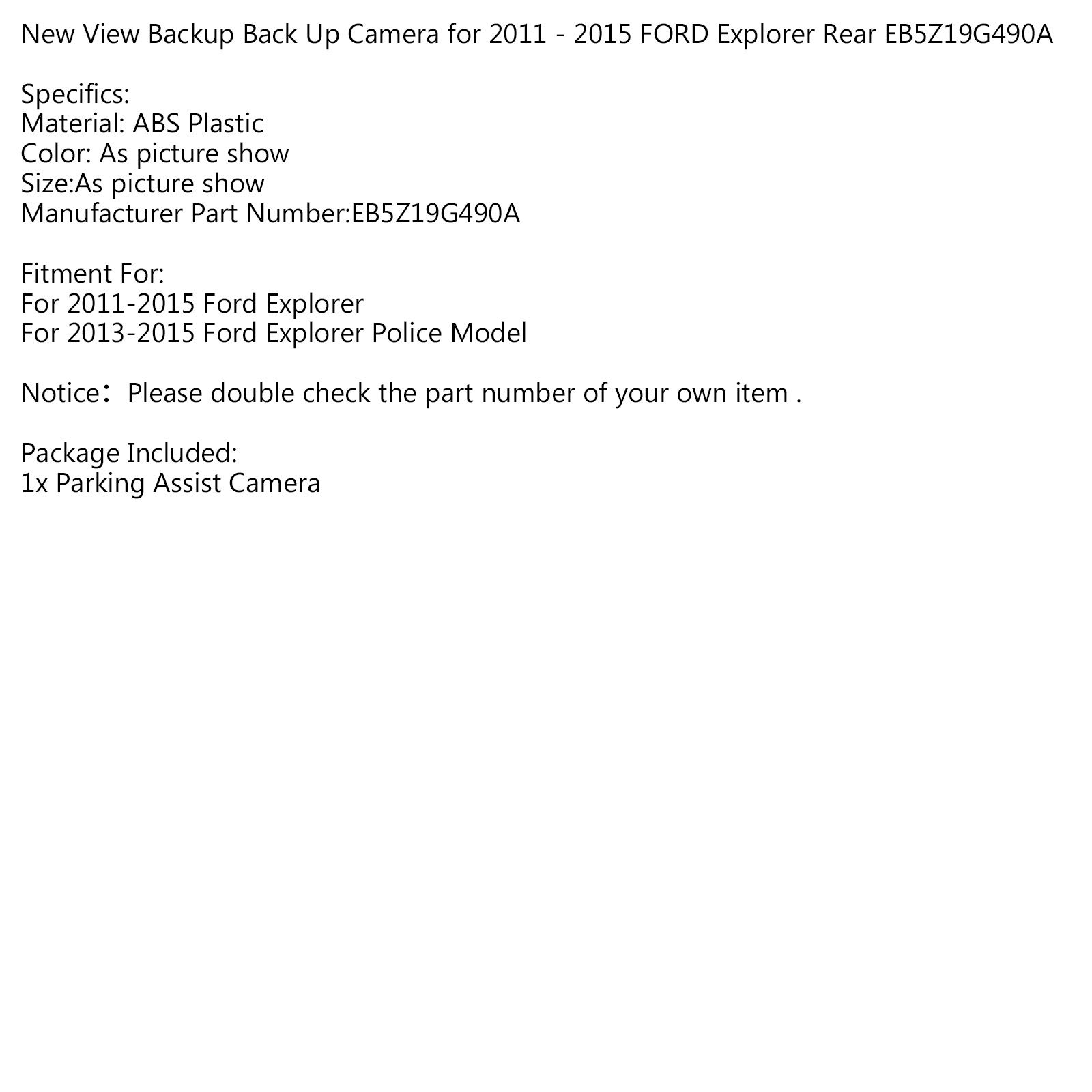 Bruce & Shark New View Backup Back Up Camera Replacement for EB5Z19G490A Fits for Ford Explorer Rear 2011 2012 2013 2014 2015