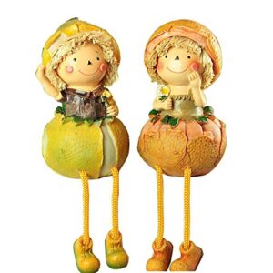 home kitchen decorative fruits & vegetables sitters with dangling legs shelf sitter figurine statue for shelf, countertop, windowsill(orange)