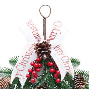 NMFIN Christmas Teardrop Wreath, Artificial Front Door Swags w/ Berries & Pine Cones & Ribbon Bow for Holiday Home Wall Decor