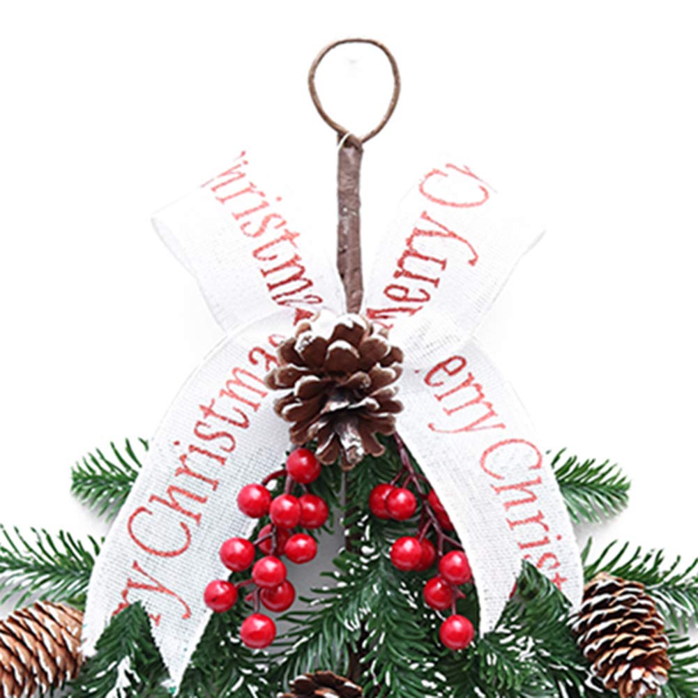 NMFIN Christmas Teardrop Wreath, Artificial Front Door Swags w/ Berries & Pine Cones & Ribbon Bow for Holiday Home Wall Decor