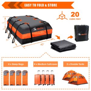 MeeFar Car Roof Bag XBEEK Rooftop top Cargo Carrier Bag 20 Cubic feet Waterproof for All Cars with/Without Rack, Includes Anti-Slip Mat, 10 Reinforced Straps, 6 Door Hooks, Luggage Lock