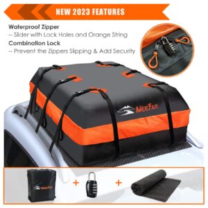 MeeFar Car Roof Bag XBEEK Rooftop top Cargo Carrier Bag 20 Cubic feet Waterproof for All Cars with/Without Rack, Includes Anti-Slip Mat, 10 Reinforced Straps, 6 Door Hooks, Luggage Lock