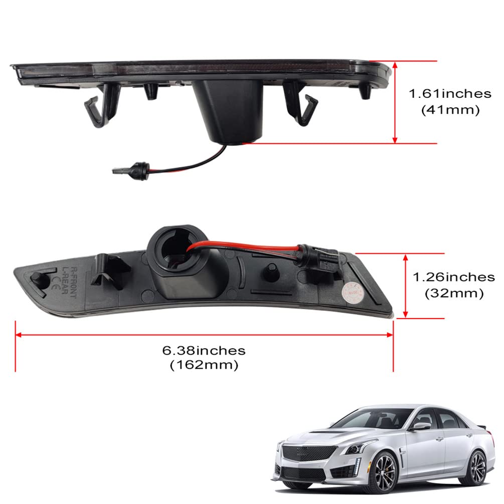 CTS/ATS Amber LED Front Side Marker Lamps Replacement for 2014-2020 Cadillac CTS & 2015-2020 Cadillac ATS Smoked Lens LED Turn Singal Lights Kits Replace OEM Sidemarker Lamps