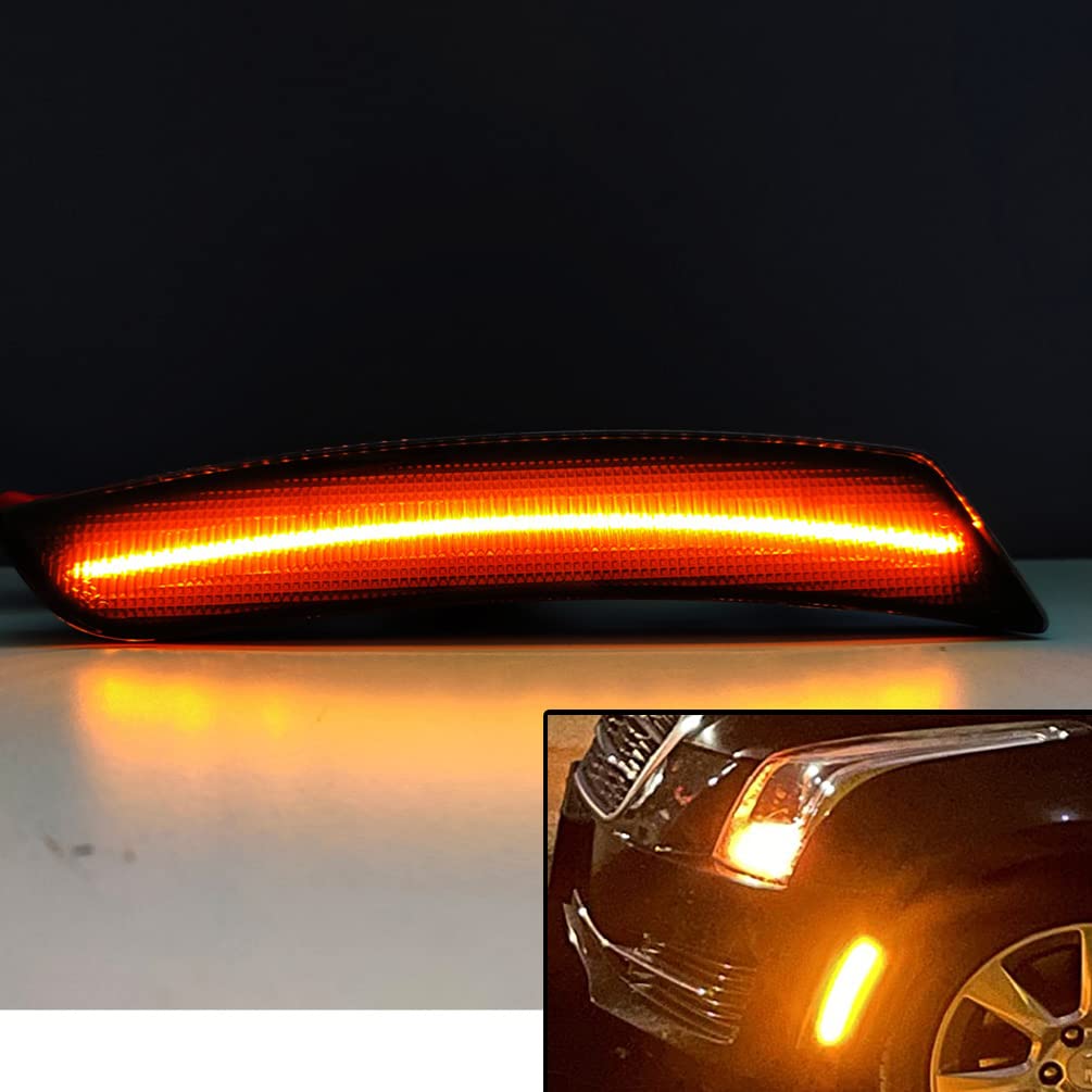 CTS/ATS Amber LED Front Side Marker Lamps Replacement for 2014-2020 Cadillac CTS & 2015-2020 Cadillac ATS Smoked Lens LED Turn Singal Lights Kits Replace OEM Sidemarker Lamps