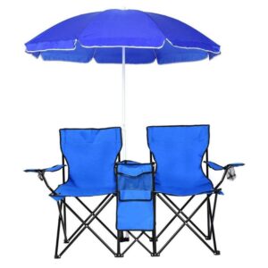 double folding picnic chairs with umbrella mini table beverage holder carrying bag table cooler beach camping chair for beach patio pool park outdoor portable camping