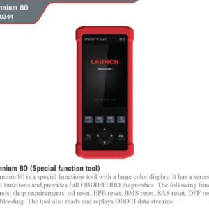 Launch Tech USA Millennium 80 Oil/EPB/BMS/SAS/DPF Reset & OBDII EOBD Car Scan Tool,LAU301050344, LTM80