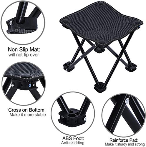 aingycy Folding Portable Camping Stool Mini Lightweight Sturdy Collapsible Chair for Camping, Fishing, Hiking, Fishing, Travel, Beach, Picnic with Portable Bag, Black