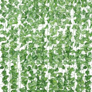 luluhouse exoment 78ft 12 strands artificial ivy leaf plants greenery hanging vines for home room garden office wedding wall decor (green)