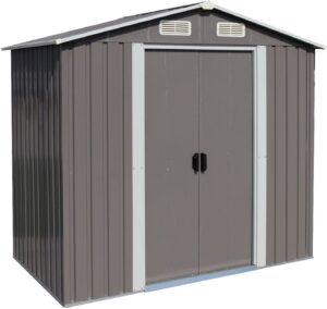 kinsutie 6' x 4' outdoor steel garden storage shed utility tool backyard lawn grey with white w/lockable doors