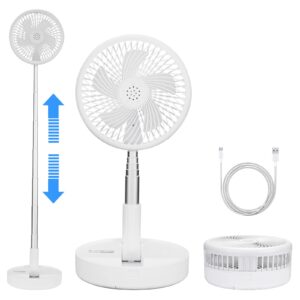 spurtar portable standing fan, foldaway fan, desk and table foldable fan rechargeable battery operated usb quiet adjustable standing height 13.7'' to 38'' (34.7cm to 97cm) 4 speed modes