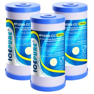 icepure 5 micron 10" x 4.5" whole house water filter compatible with ge fxhtc, gxwh40l, rfc-bbsa, w50pehd, gxwh35f, gnwh38s, dupont wfhd13001, r50-bb, pack of 3