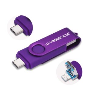 Wansenda 3 in 1 128GB USB Flash Drive, Type C + Micro USB + USB 3.0 Thumb Drive, Photo Memory Stick for Samsung Galaxy, Moto, LG and More Android Devices/PC/Mac Pro (Purple)