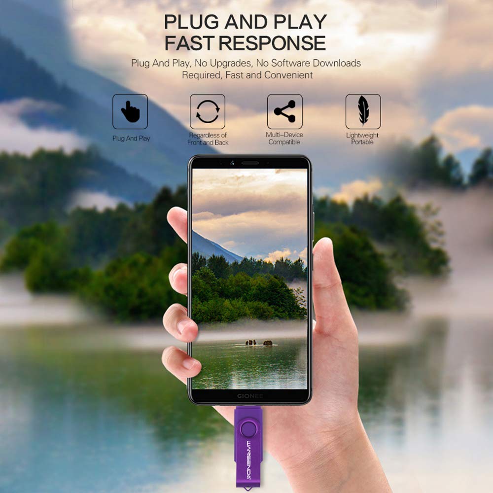 Wansenda 3 in 1 128GB USB Flash Drive, Type C + Micro USB + USB 3.0 Thumb Drive, Photo Memory Stick for Samsung Galaxy, Moto, LG and More Android Devices/PC/Mac Pro (Purple)