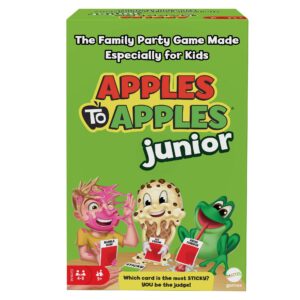 mattel games apples to apples junior kids game, card game for family night with kid-friendly words to make crazy combinations