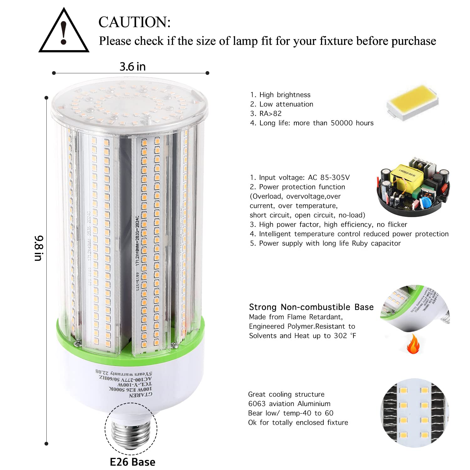 2-Pack 80W LED Corn Bulbs,E26/ E39 Base LED Light,5000K,AC110-277V,LED Replacement Metal Halide HID CFL for Commercial Industrial Lighting Warehouse High Bay Light Fixture Garage Workshop