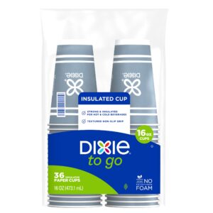 dixie to go large paper coffee cups, 16 oz, 36 count, disposable cups for on-the-go hot beverages