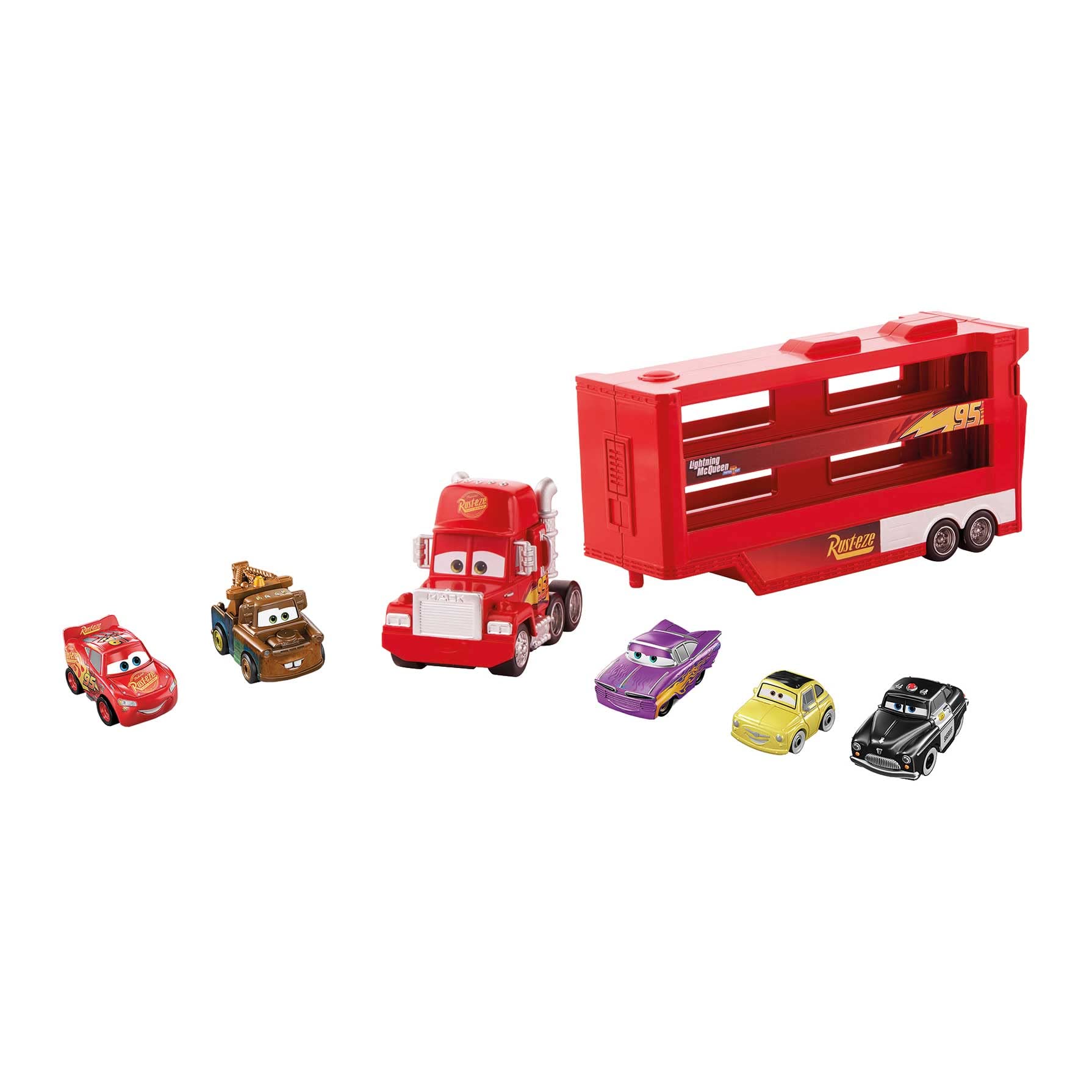 Disney and Pixar Cars Mack Mini Racers Hauler with 5 Miniature Metal Vehicles, Lightning Mcqueen's Transporter, Birthday Gift for Kids, Ages 4 Years and Older