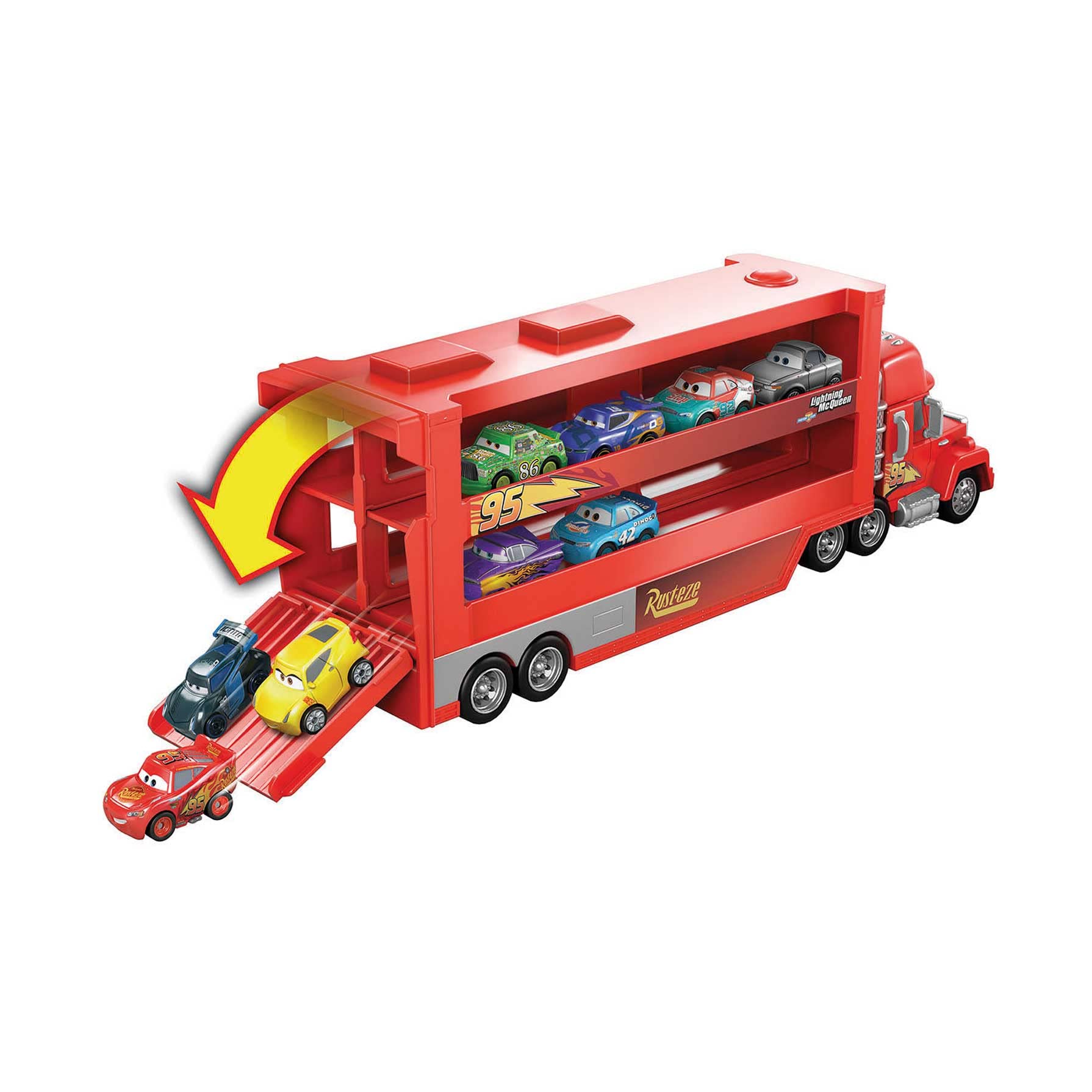 Disney and Pixar Cars Mack Mini Racers Hauler with 5 Miniature Metal Vehicles, Lightning Mcqueen's Transporter, Birthday Gift for Kids, Ages 4 Years and Older