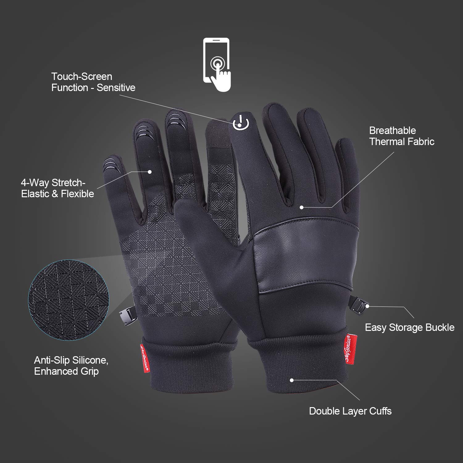 SkyGenius Winter Gloves for Men Women, Thermal Gloves Anti Slip Touchscreen Cold Weather Warm Gloves for Cycling Running Biking Driving Hiking(S)