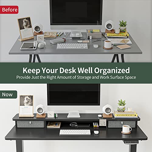 FEZIBO 48 x 24 Inch Height Adjustable Electric Standing Desk with Double Drawer, Stand Up Desk with Storage Shelf, Sit Stand Desk, Light Rustic/Black Frame