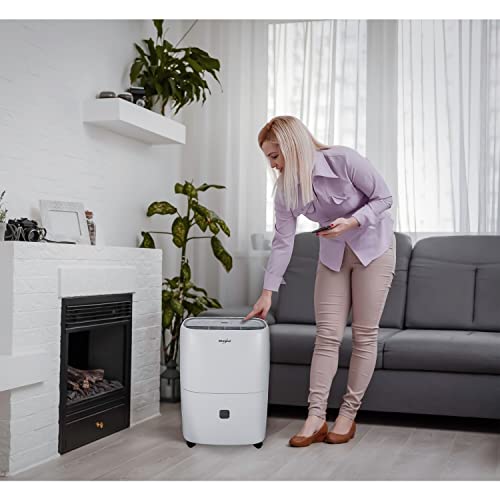 Whirlpool 20-Pint Portable Dehumidifier with Auto-Shutoff & Timer, Home Dehumidifier and Moisture Absorber For Basement, Garage, Living Room in White