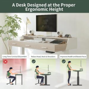 FEZIBO Height Adjustable Electric Standing Desk with Pencil Holder, 55 x 24 Inches Stand Up Desk, Sit Stand Desk with White and Light Rustic Top and White Frame