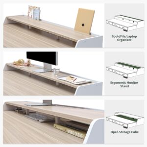 FEZIBO Height Adjustable Electric Standing Desk with Pencil Holder, 55 x 24 Inches Stand Up Desk, Sit Stand Desk with White and Light Rustic Top and White Frame