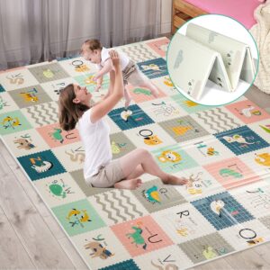 flagav baby play mat, 79x71x0.6 inch extra large folding baby crawling mat, waterproof reversible playmat foam non toxic anti-slip portable kids play mat for infant, toddler