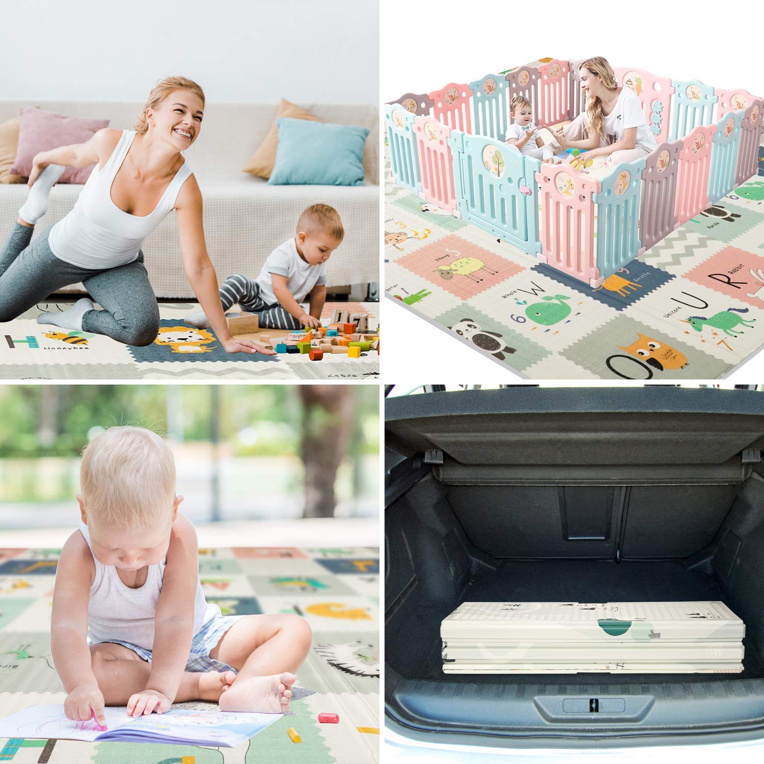 FLAGAV Baby Play Mat, 79x71x0.6 Inch Extra Large Folding Baby Crawling Mat, Waterproof Reversible Playmat Foam Non Toxic Anti-Slip Portable Kids Play Mat for Infant, Toddler