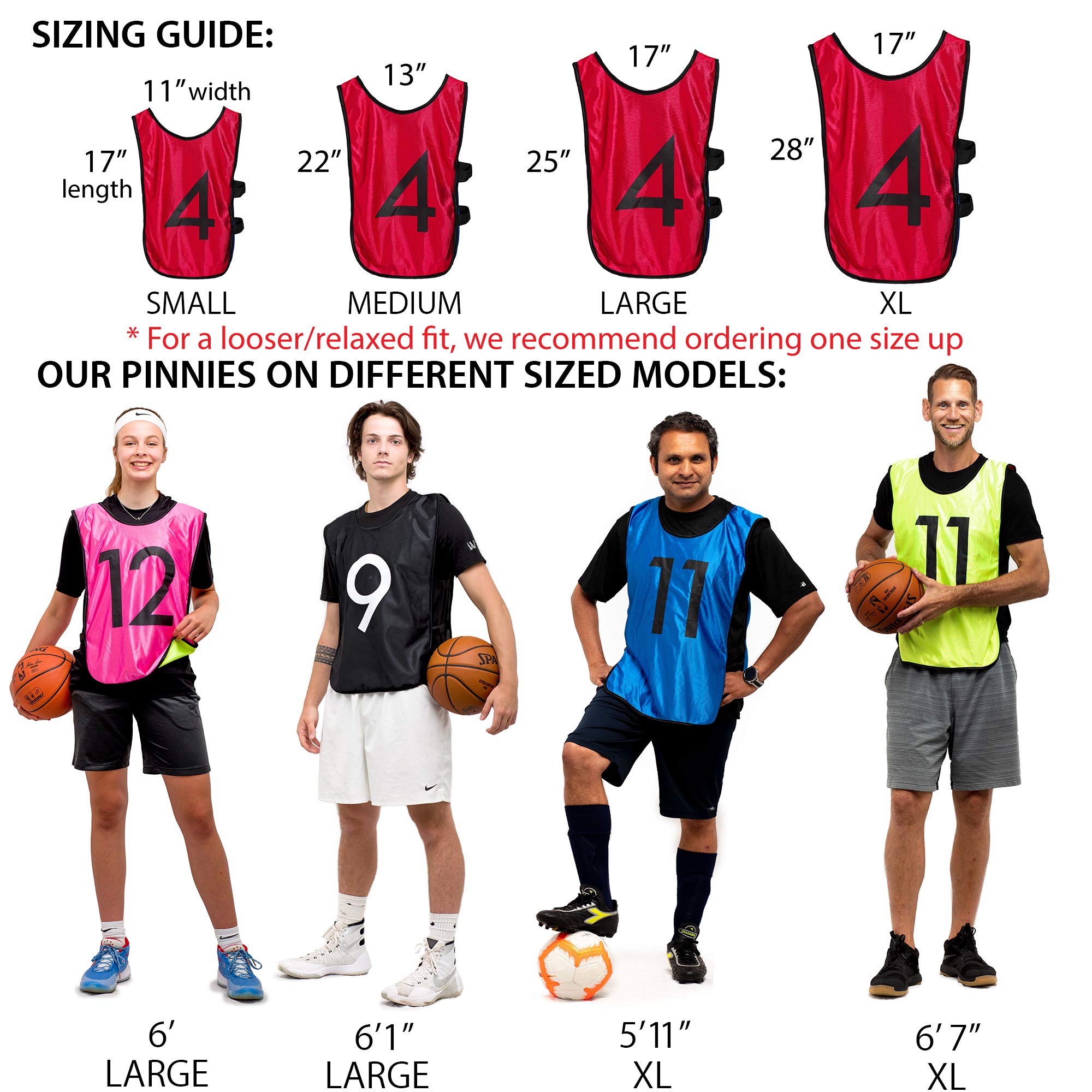 LVL10 Sports Pinnies - Reversible Numbered Practice Vest Pennies for Soccer, Basketball Scrimmages - Adults Kids (Large, 12 Pack (1-12), Black/White)