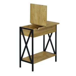 Convenience Concepts Tucson Flip Top End Table with Charging Station and Shelf, 23.75"L x 11.25"W x 24"H, English Oak/Black