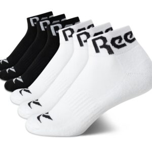 Reebok Women's Comfort Cushioned Athletic Quarter Cut Socks (6 Pack), Size 4-10, BlackWhite