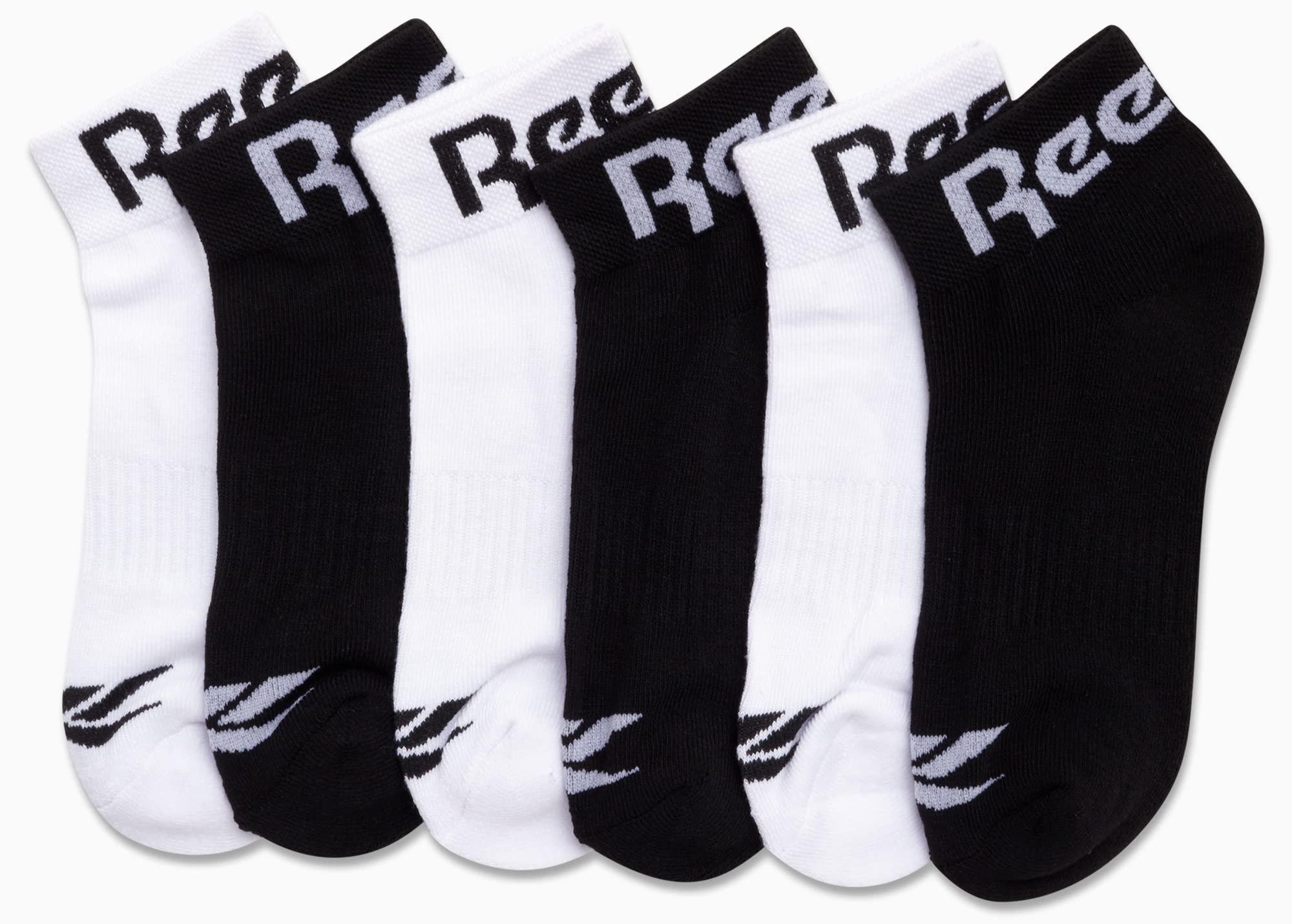 Reebok Women's Comfort Cushioned Athletic Quarter Cut Socks (6 Pack), Size 4-10, BlackWhite