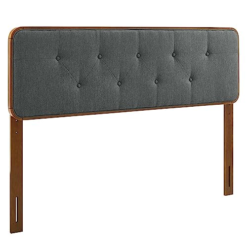 Modway Collins Tufted Twin Fabric and Wood Headboard, Walnut Charcoal