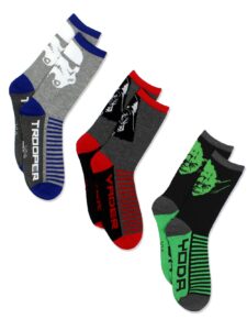 star wars toddler boys 3 pack socks (shoe: 7-10 (sock: 4-6), grey/multi crew)