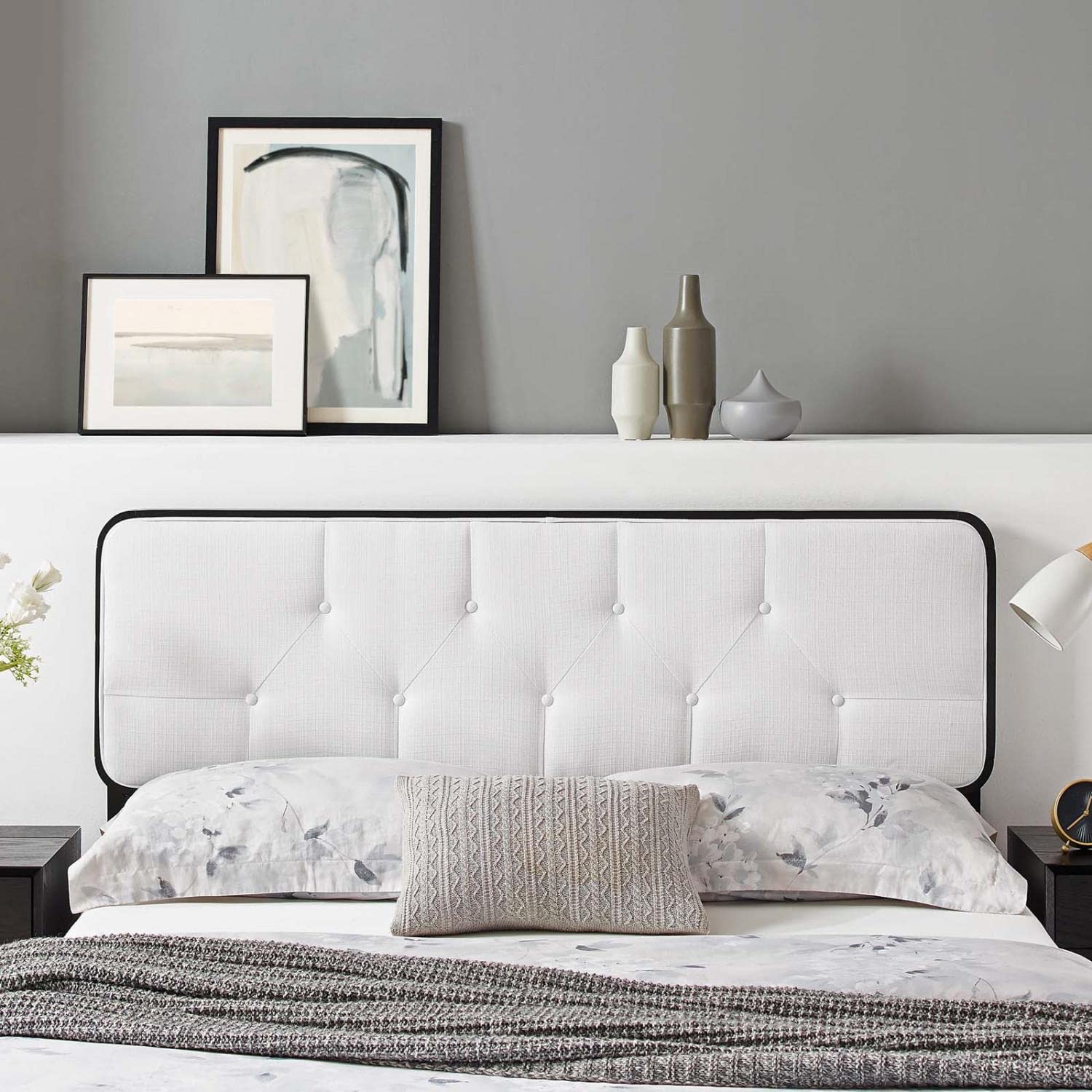 Modway Collins Tufted Fabric and Wood Queen Headboard in Black White