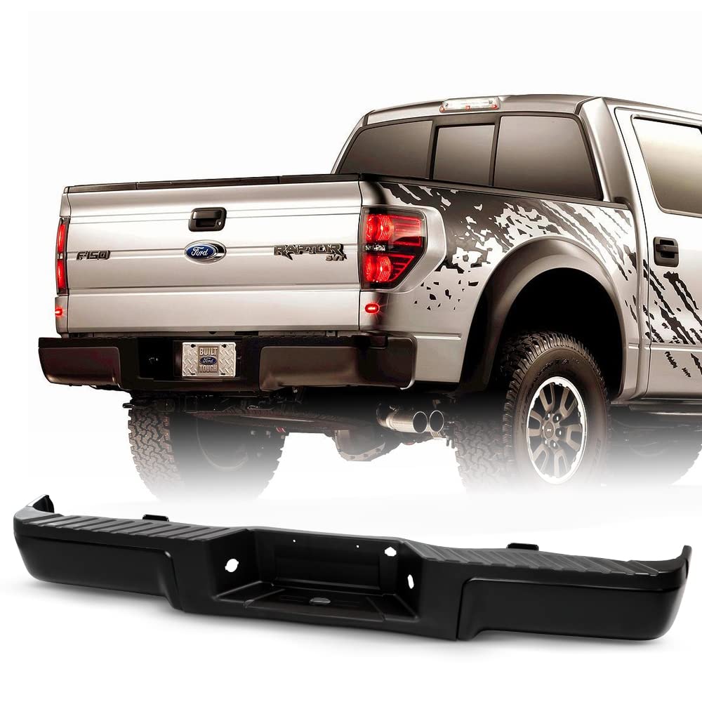 ACANII - For 2009-2014 Ford F150 Pickup Styleside Bed w/o Sensor & Hitch Hole Black Steel Complete Rear Bumper Assembly