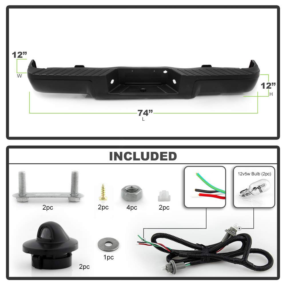 ACANII - For 2009-2014 Ford F150 Pickup Styleside Bed w/o Sensor & Hitch Hole Black Steel Complete Rear Bumper Assembly